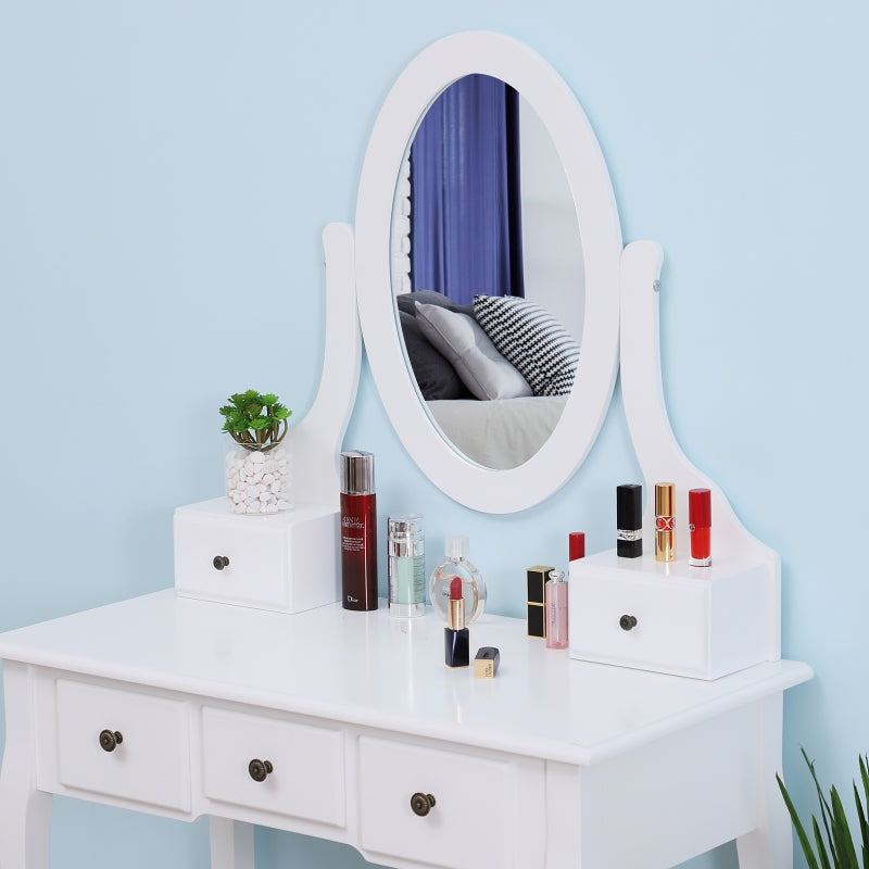 HOMCOM 5-Drawers Dressing Table Set W/ Mirror & Stool-White