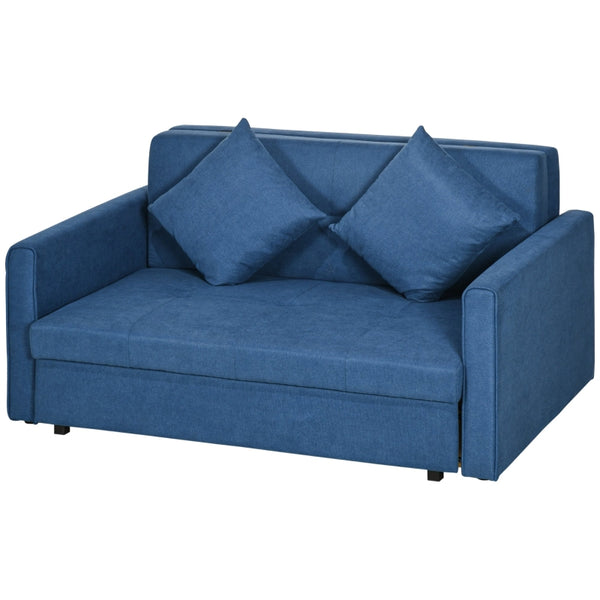 HOMCOM 2 Seater Sofa Bed, Convertible Bed Settee, Modern Fabric Loveseat Sofa Couch w/ Cushions, Hidden Storage for Guest Room, Dark Blue