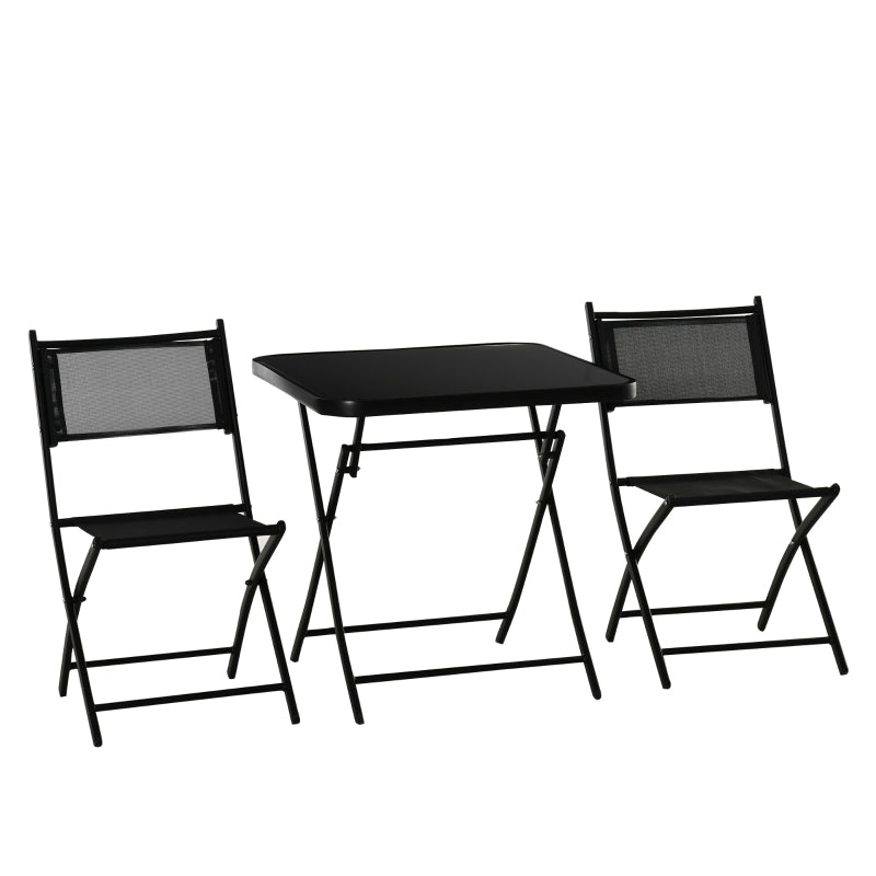 Outsunny 3 Pieces Patio Table and Chairs, Folding Patio Table and 2 Chairs, Outdoor Furniture Set for Backyard and Porch, Black