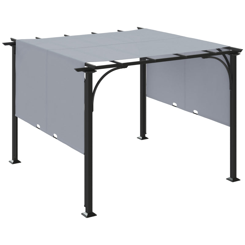 Outsunny 3 x 3(m) Garden Pergola, Outdoor Retractable Pergola Gazebo with Adjustable Canopy, Sun Shade Patio Canopy Shelter, Grey