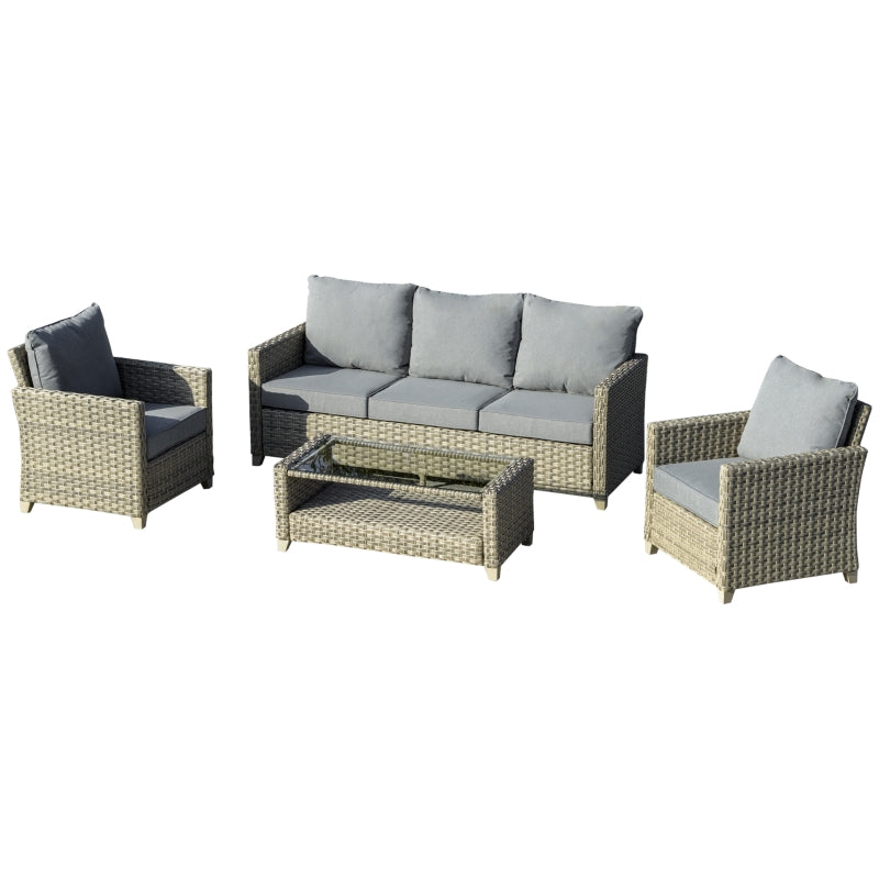 Outsunny 5-Seater Patio Wicker Sofa Set, Outdoor PE Rattan Sectional Conversation Aluminium Frame Furniture Set w/ Padded Cushion, 2-Tier Table Brown