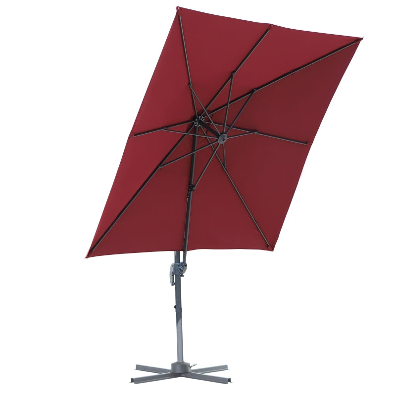 Outsunny 2.5 x 2.5m Cantilever Paraso Patio Offset l Umbrella Hanging Sun Shade Canopy Shelter 360° Rotation with Cross Base - Red