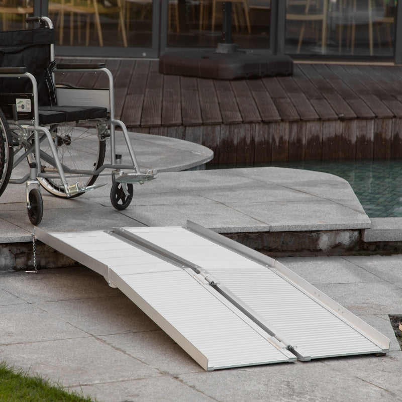 HOMCOM Textured Aluminum Folding Wheelchair Ramp, 183 x 72 cm Portable Threshold Ramp, for Scooter Steps Home Stairs Doorways