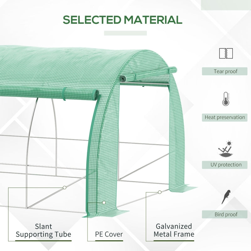 Outsunny Polytunnel Greenhouse Walk-in Grow House Tent with Roll-up Sidewalls, Zipped Door and 8 Windows, 4x3x2m Green