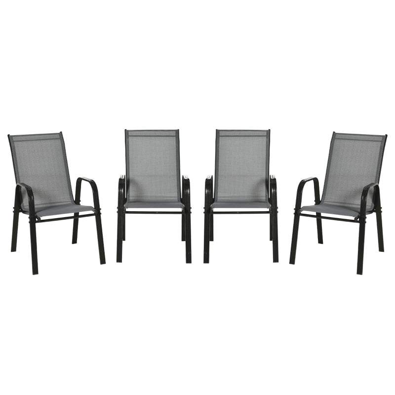 Outsunny Set of 4 Garden Dining Chair Set Stackable Outdoor Patio Furniture Set with Backrest and Armrest, Dark Grey