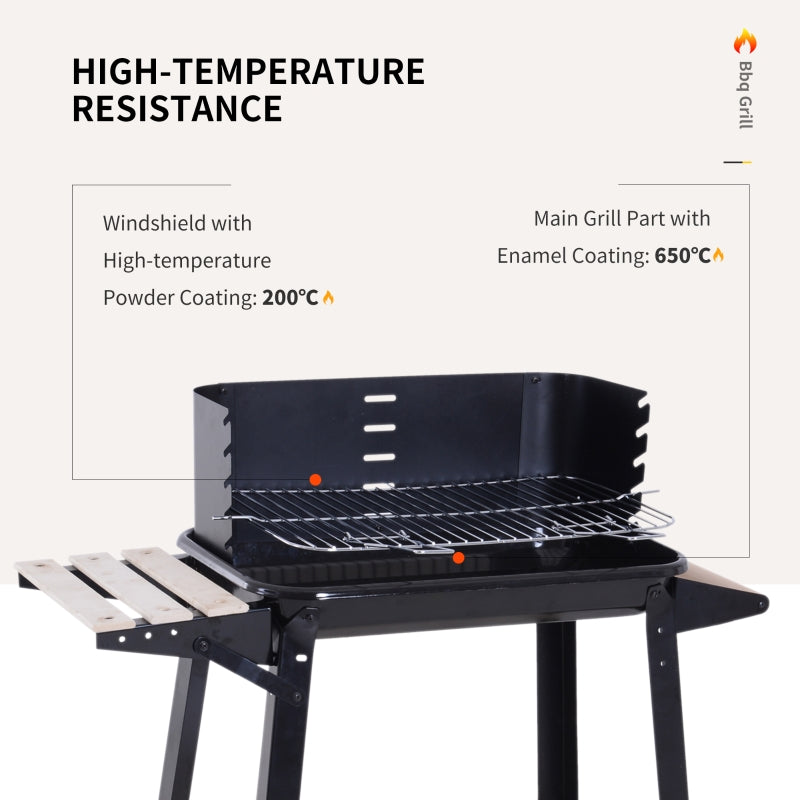 Outsunny BBQ Grill Trolley Charcoal BBQ Barbecue Grill Outdoor Patio Garden Heating Smoker with Side Trays Storage Shelf and Wheels