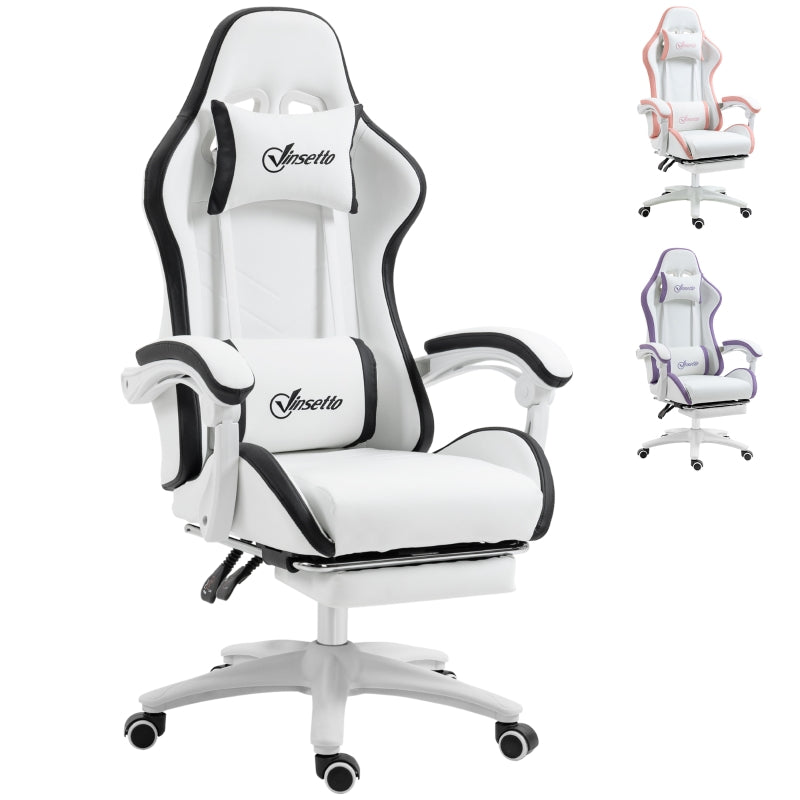 Vinsetto Racing Gaming Chair, Reclining PU Leather Computer Chair with 360 Degree Swivel Seat, Footrest, Removable Headrest White and Black