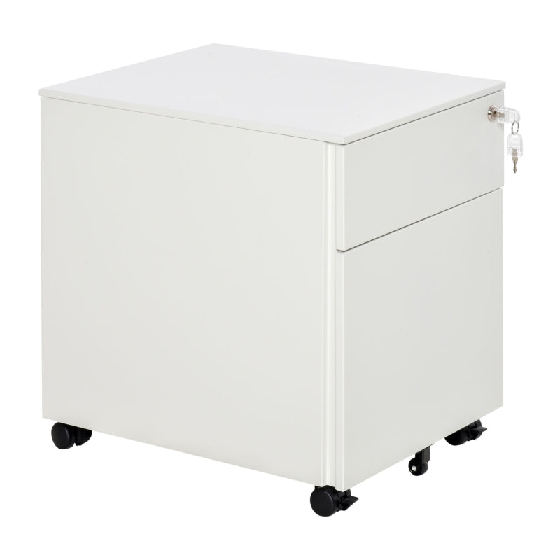 Vinsetto Vertical File Cabinet Steel Lockable with Pencil Tray and Casters Home Filing Furniture for A4, Letters and Legal-sized Files, White