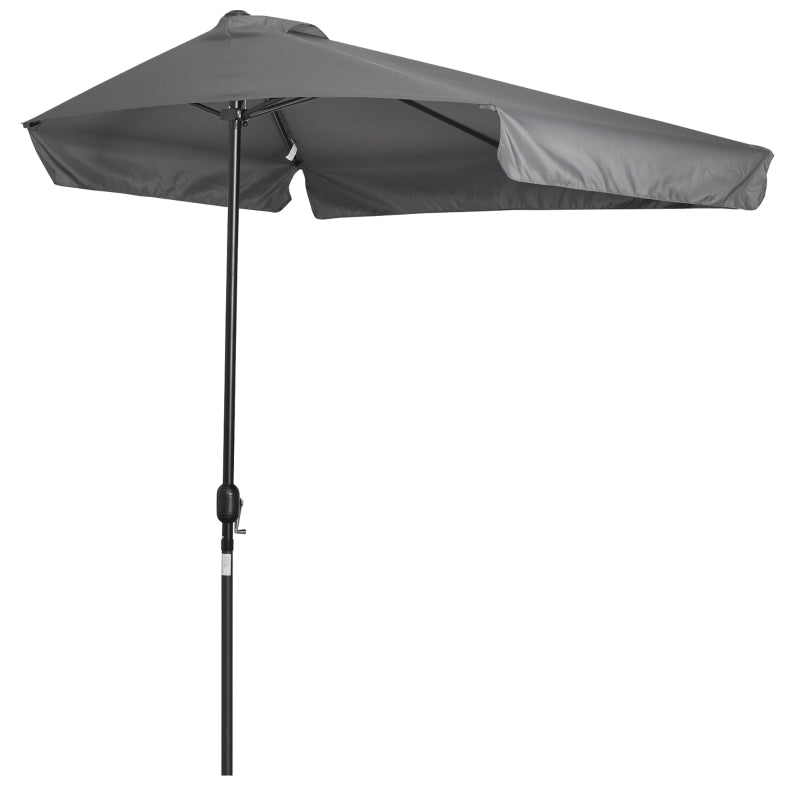 Outsunny 2.3m Half Parasol Semi Round Umbrella Patio Metal Frame Crank Handle for Balcony-- NO BASE INCLUDED, Grey