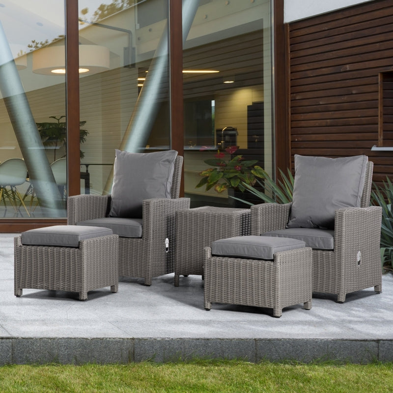 Outsunny 2 Seater Outdoor PE Rattan Patio Furniture Set Lounge Sofa Footstool Cooler Bar Coffee Table Conversation Set with Olefin Cushion