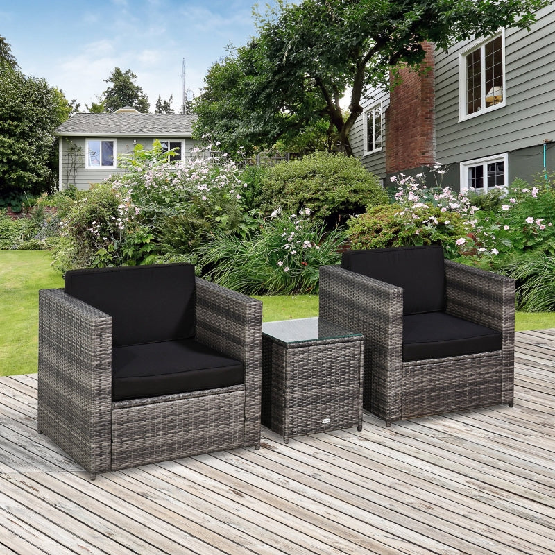 Outsunny 2 Seater Rattan Garden Furniture Sofa  Furniture Set W/Cushions, Steel Frame-Grey