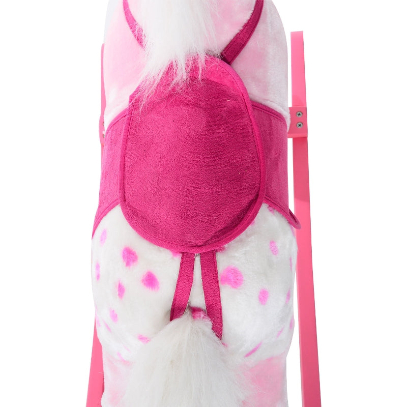 HOMCOM Childrens Plush Rocking Horse with Sound-Pink