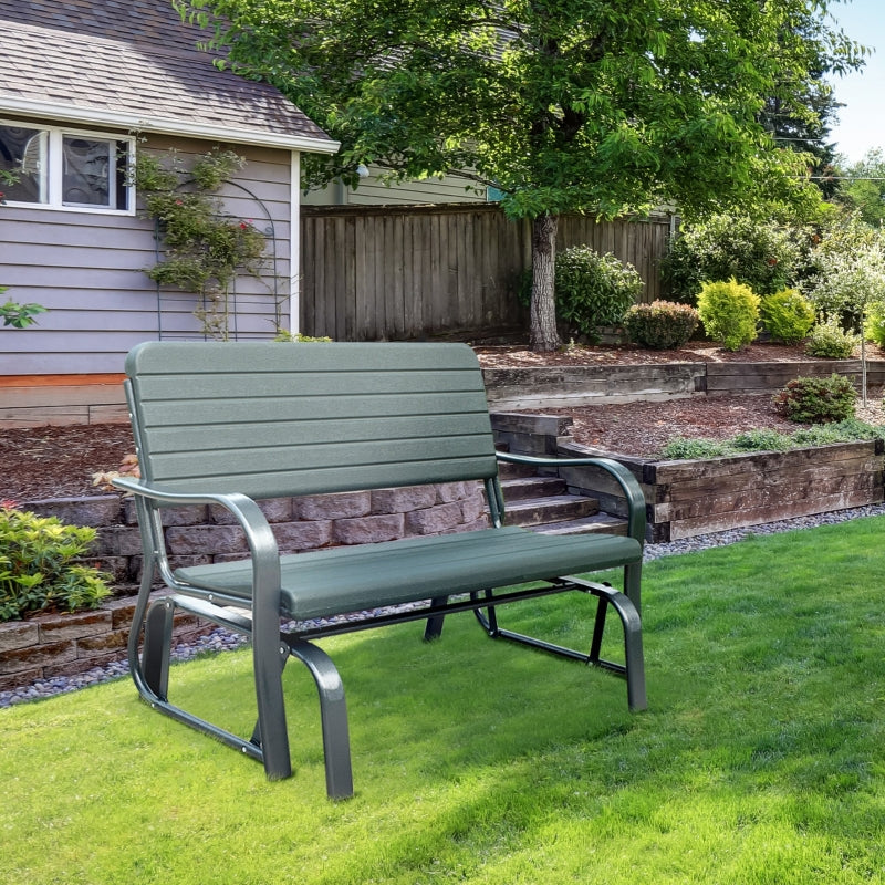 Outsunny Garden Double Glider Bench HDPE Metal 2 Seater Swing Chair Porch Outdoor Patio Rocker