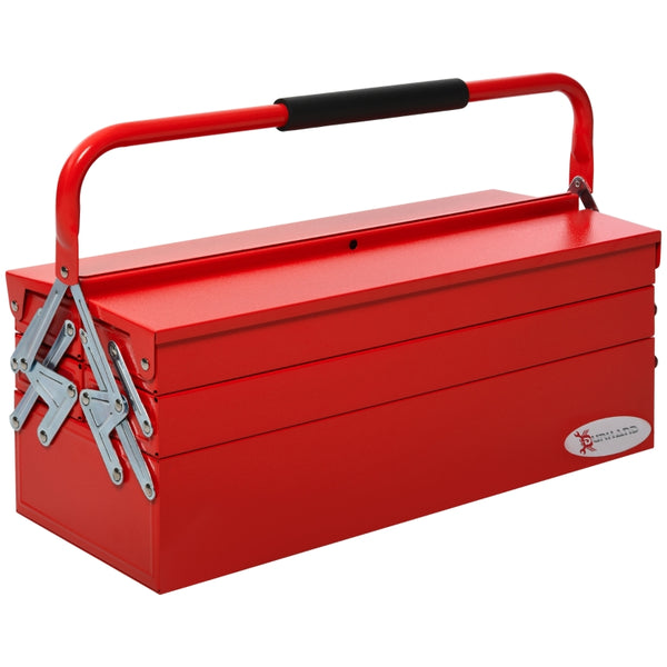 DURHAND Metal Tool Box 3 Tier 5 Tray Professional Portable Storage Cabinet Workshop Cantilever Toolbox with Carry Handle, 57cmx21cmx41cm, Red