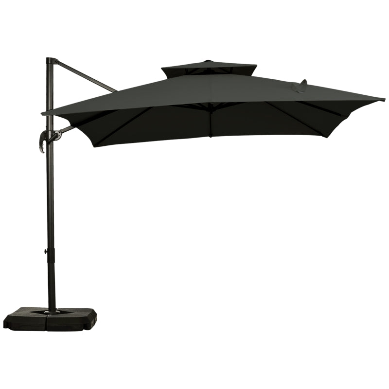 Outsunny 3 x 3(m) Garden Cantilever Roma Parasol with Crank and Tilt, Square Overhanging Patio Umbrella with 360° Rotation, Sun Shade Canopy with Base