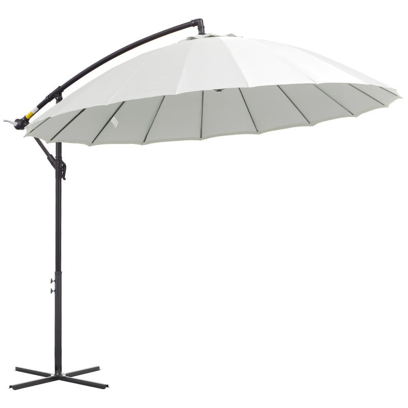 Outsunny 3(m) Cantilever Shanghai Parasol Garden Hanging Banana Sun Umbrella with Crank Handle, 18 Sturdy Ribs and Cross Base, Off-White