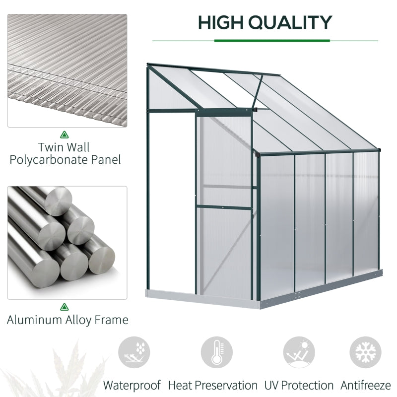 Outsunny Walk-In Greenhouse Lean to Wall Greenhouse Garden Heavy Duty Aluminium Polycarbonate with Roof Vent for Plants, 253 x 127 x 220 cm