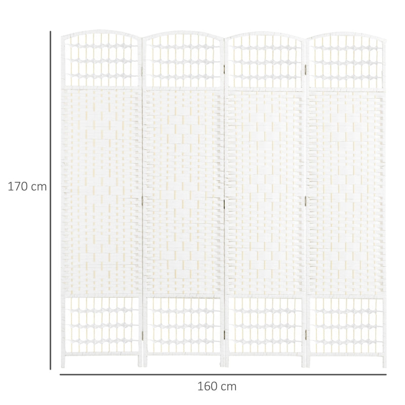 HOMCOM 4 Panel Folding Room Divider, Privacy Screen, Freestanding Paravent Partition Separator for Living Room, Bedroom and Office, 160 x 170cm, White