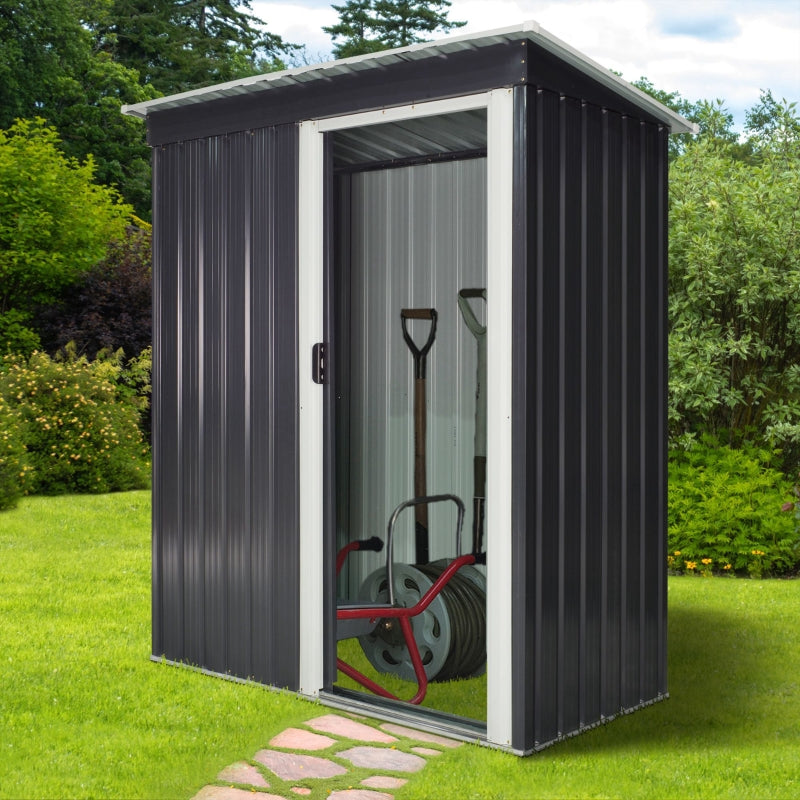 Outsunny 2 x 3ft Garden Storage Shed with Sliding Door and Sloped Roof Outdoor Equipment Tool Backyard, Black