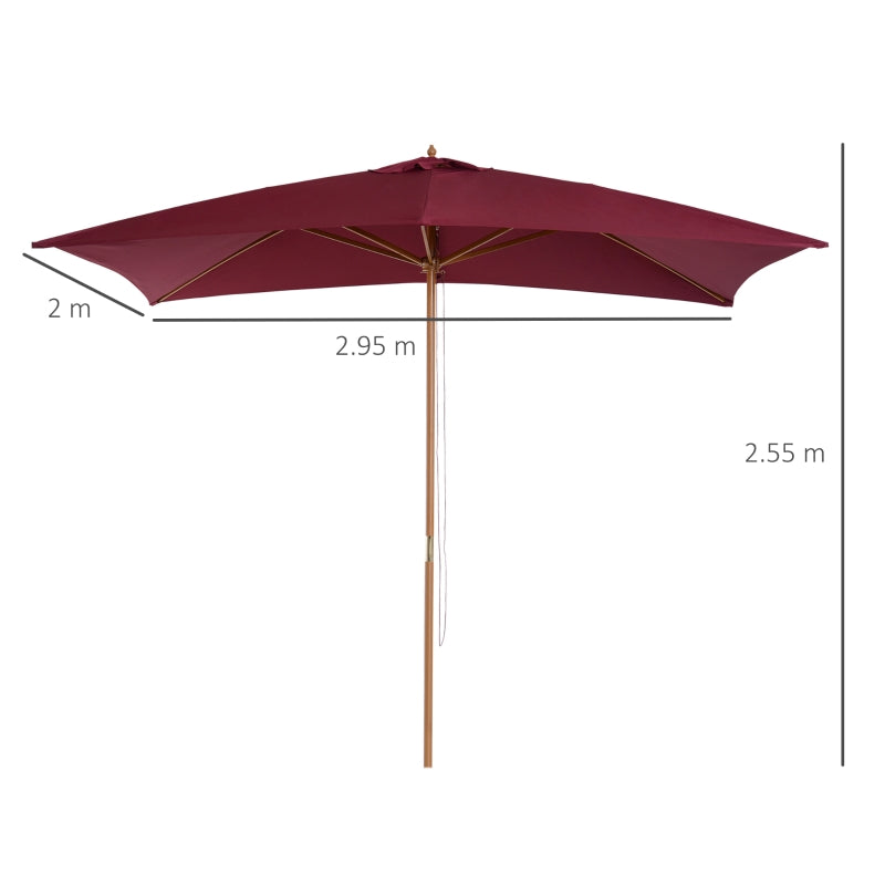 Outsunny 3m x 2m Wood Wooden Garden Parasol Sun Shade Patio Outdoor Umbrella Canopy New (Wine Red)