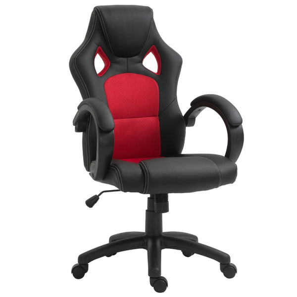 Vinsetto Computer Chair Faux Leather High Back Home Office Chair, Swivel Chair w/ Wheels Armrests, Black & Red