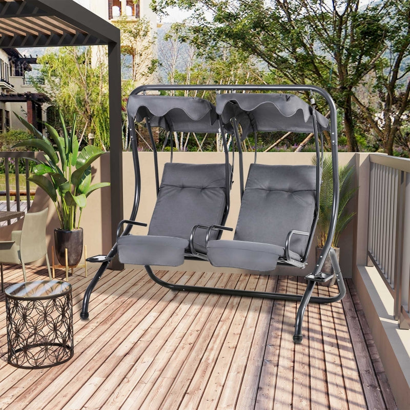 Outsunny Canopy Swing Modern Outdoor Relax Chairs w/ 2 Separate Chairs, Cushions and Removable Shade Canopy, Grey