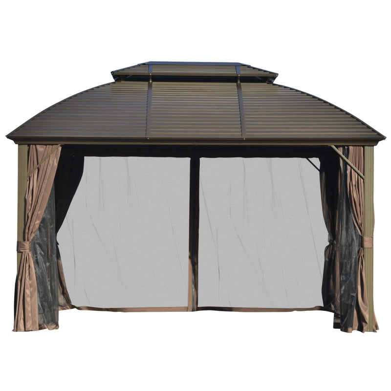 Outsunny 3.65 x 3(m) Hardtop Steel Gazebo Canopy for Patio Heavy Duty Outdoor Pavilion with Aluminum Alloy Frame, Double Roof, Brown