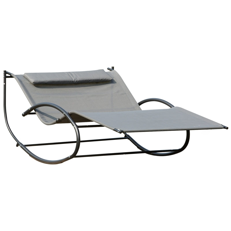 Outsunny Hanging Chair Double Hammock Chair Sun Lounger Outdoor Patio Garden Swing Rock Seat Grey