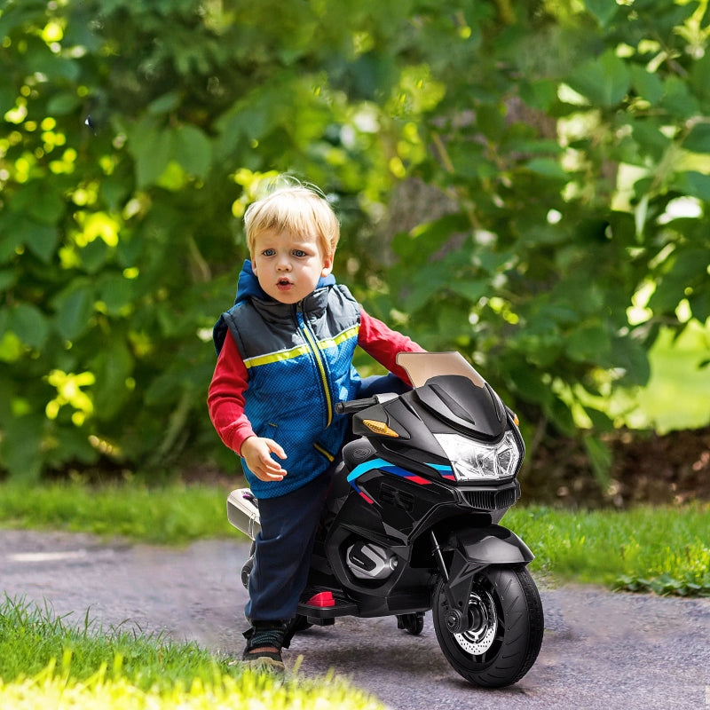 HOMCOM Kids Electric Motorbike, with Training Wheels, Lights, Music, for Ages 3-8 Years - Black