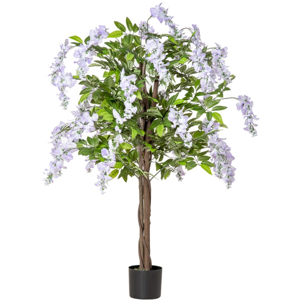 HOMCOM Artificial Realistic Wisteria Flower Tree Faux Decorative Plant in Nursery Pot for Indoor Outdoor Décor, 110cm