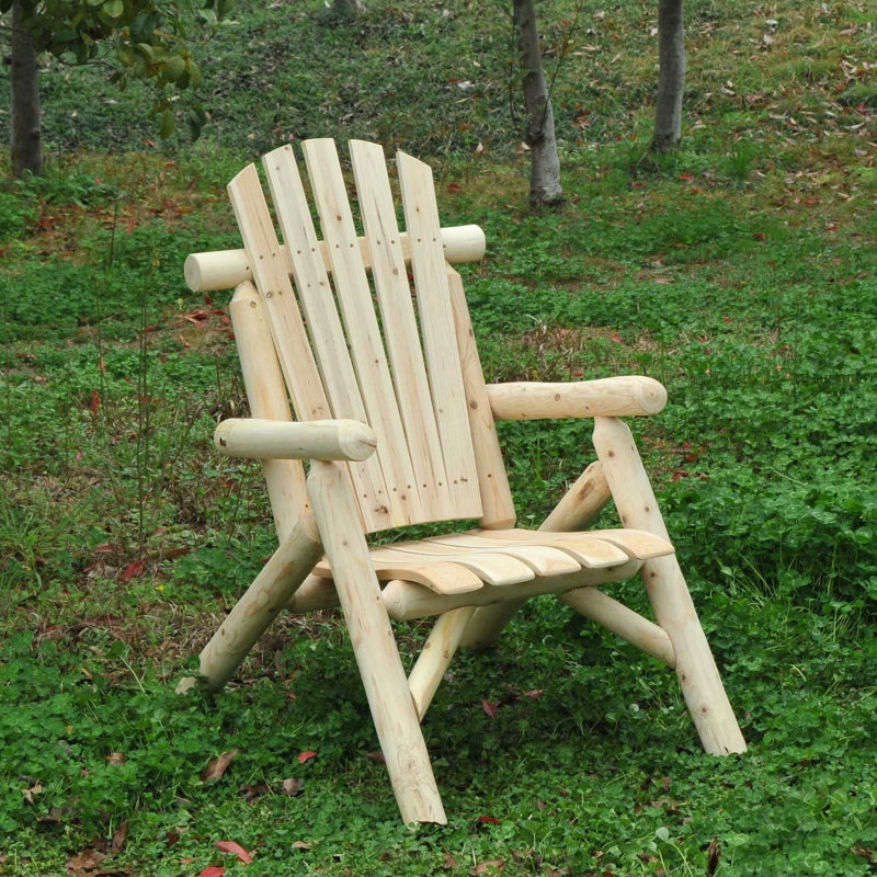 Outsunny Outdoor Lounge Chairs, Fir Wood Adirondack Outdoor Patio Lawn Deck Furniture Lounge Chair, Natural Wood