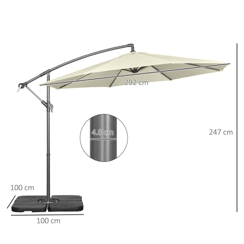 Outsunny 3(m) Garden Parasol Sun Shade Banana Umbrella Cantilever with Crank Handle, Cross Base Beige