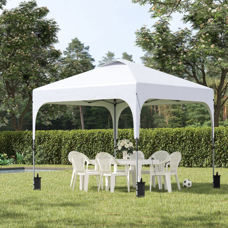 Outsunny 3 x 3 (M) Pop Up Gazebo, Foldable Canopy Tent with Carry Bag with Wheels and 4 Leg Weight Bags for Outdoor Garden Patio Party, White