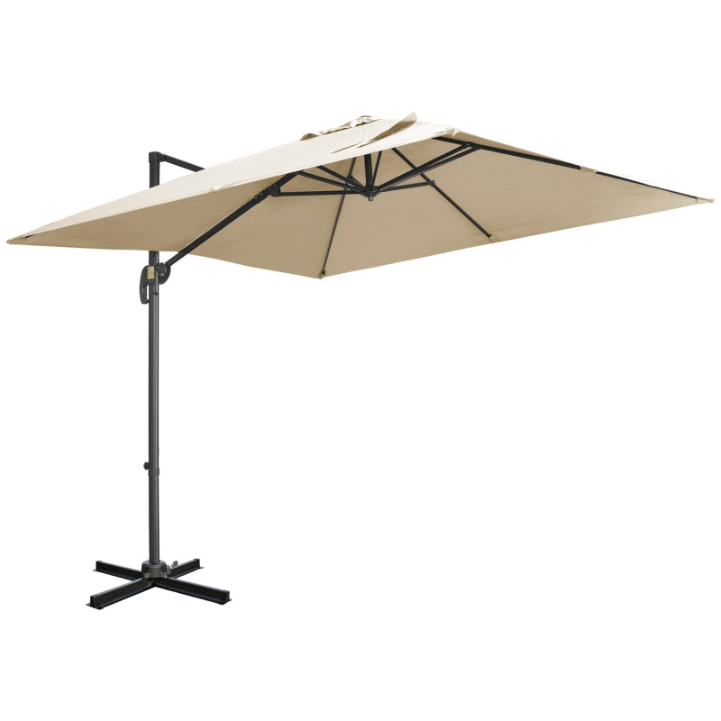 Outsunny 2.7 x 2.7 m Cantilever Parasol, Square Overhanging Umbrella with Cross Base, Crank Handle, Tilt, 360° Rotation, Aluminium Frame, Cream White