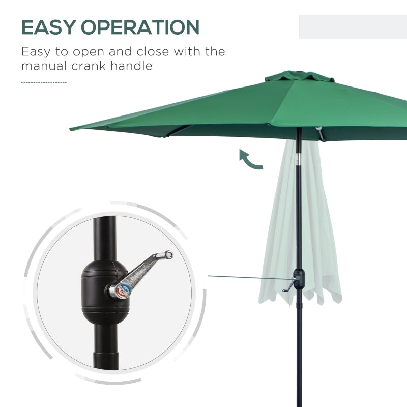 Outsunny 3(m) Tilting Parasol Garden Umbrellas, Outdoor Sun Shade with 8 Ribs, Tilt and Crank Handle for Balcony, Bench, Garden, Green