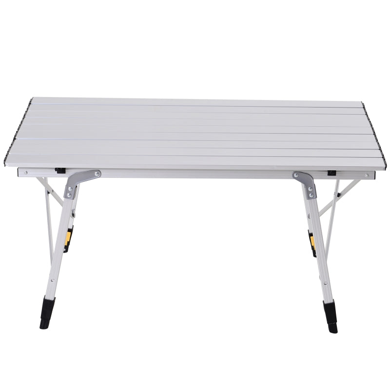 Outsunny 3FT Folding Aluminium Picnic Table Portable Camping BBQ Table Roll Up Top with Carrying Bag Silver