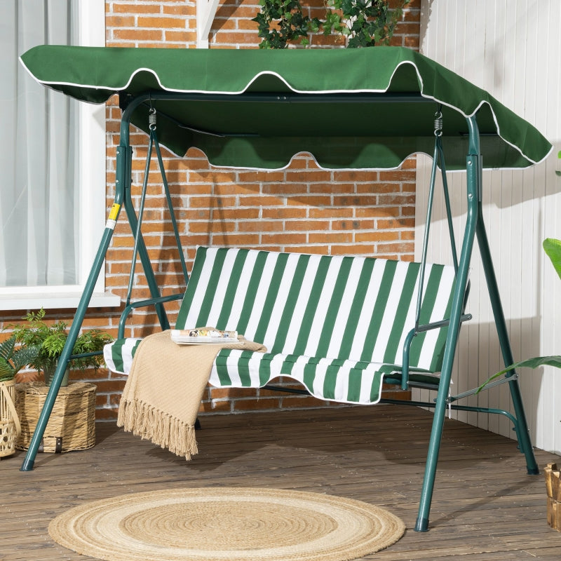 Outsunny 3 Seater Garden Swing Chair W/ Adjustable Canopy, Garden Swing Seat with Steel Frame, Padded Seat, Green