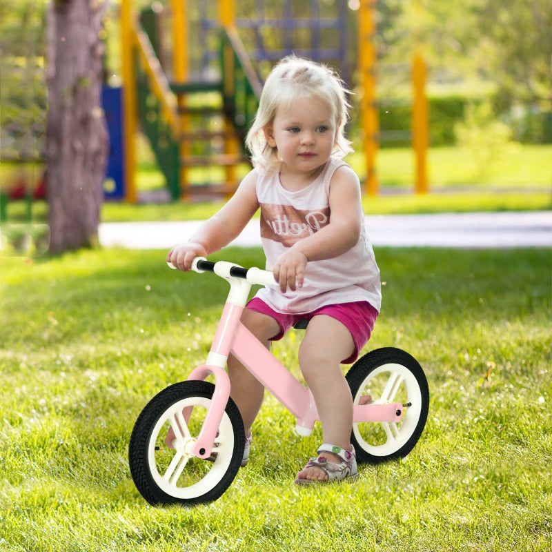 AIYAPLAY 12" Kids Balance Bike, No Pedal Training Bike for Children with Adjustable Seat, 360° Rotation Handlebars - Pink