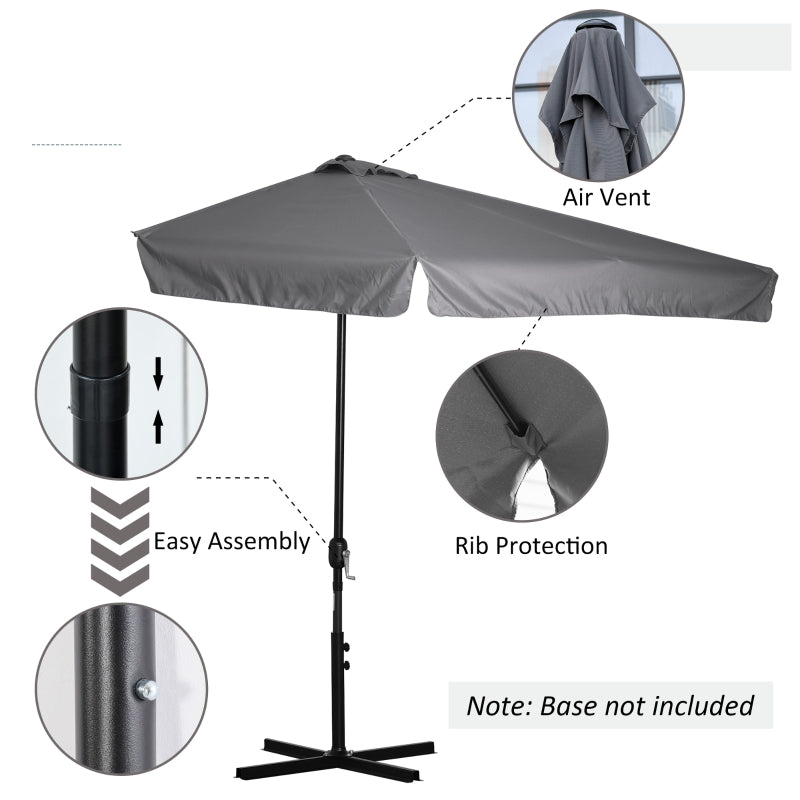 Outsunny 2.3m Half Parasol Semi Round Umbrella Patio Metal Frame Crank Handle for Balcony-- NO BASE INCLUDED, Grey