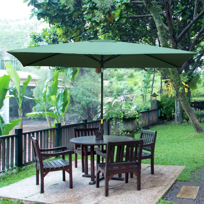 Outsunny 2 x 3m Rectangular Market Umbrella Patio Outdoor Table Umbrellas with Crank & Push Button Tilt, Green