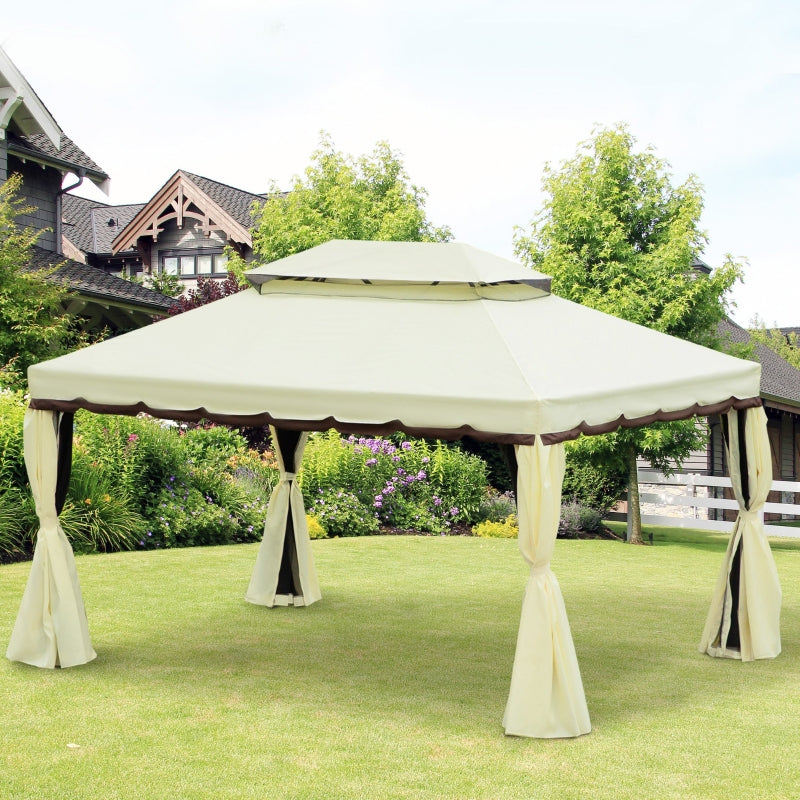 Outsunny 3 x 4 m Aluminium Metal Gazebo Marquee Canopy Pavilion Patio Garden Party Tent Shelter with Nets and Sidewalls - Cream White