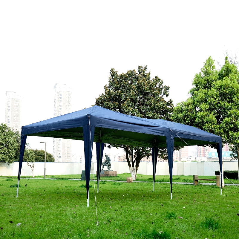 Outsunny 3 x 6m Garden Heavy Duty Water Resistant Pop Up Gazebo Marquee Party Tent Wedding Canopy Awning-Blue