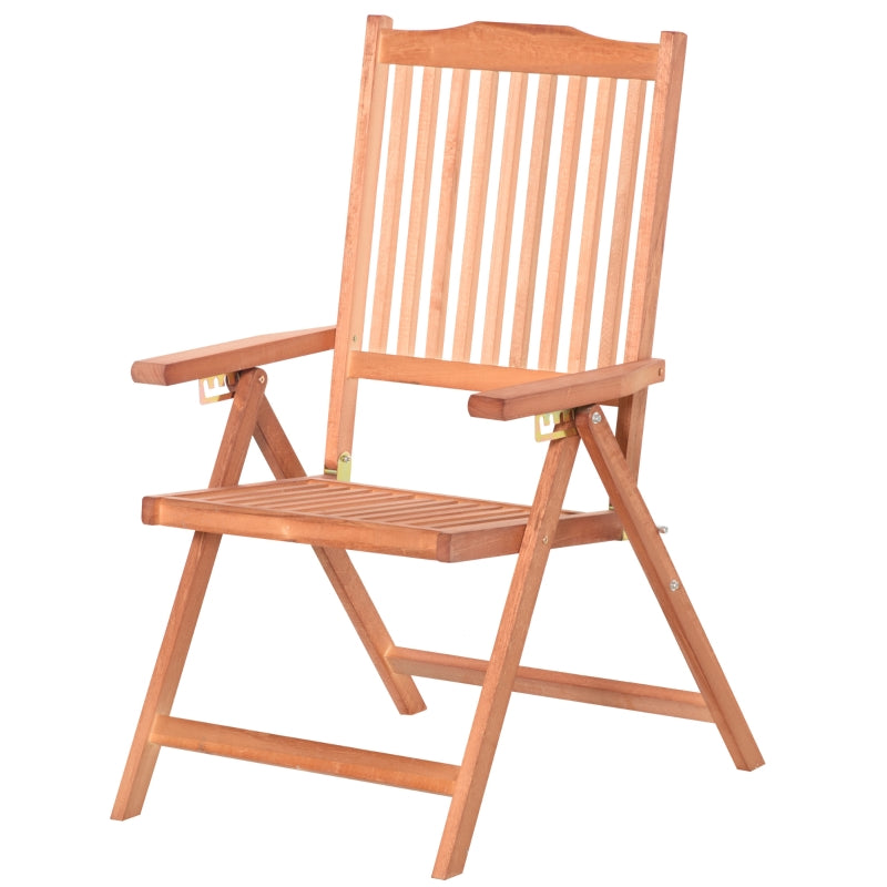 Outsunny Outdoor Garden Folding Dining Chair Patio Armchair Acacia Wood 5-Position Adjustable Recliner Reclining Seat