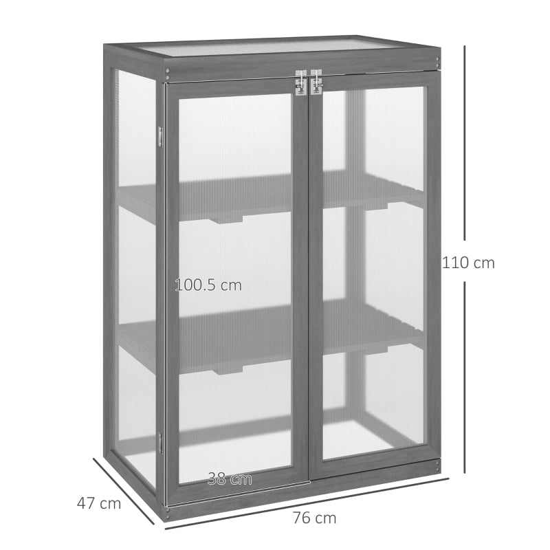 Outsunny 3-Tier Wooden Cold Frame Greenhouse Garden Polycarbonate Grow House w/ Adjustable Storage Shelf, 76 x 47 x 110 cm, Dark Grey