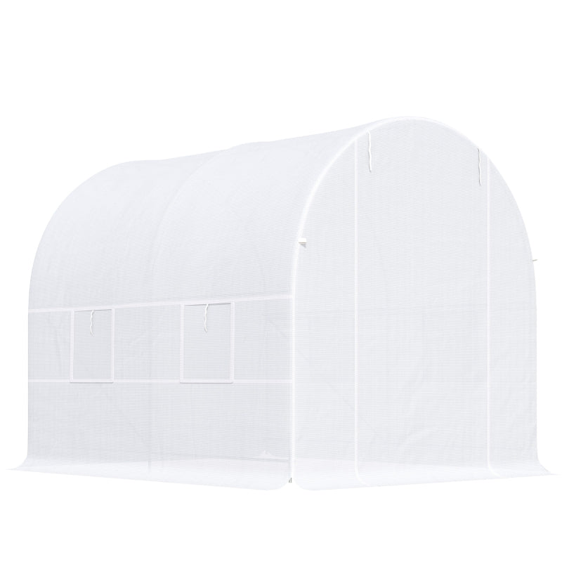 Outsunny 2.5 x 2 x 2 m Large Galvanized Steel Frame Outdoor Poly Tunnel Garden Walk-In Patio Greenhouse - White