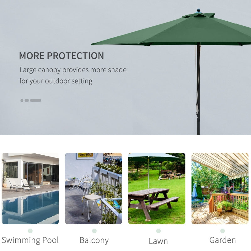 Outsunny 2.8m Patio Parasols Umbrellas Outdoor 6 Ribs Sunshade Canopy Manual Push Garden Backyard Furniture, Green