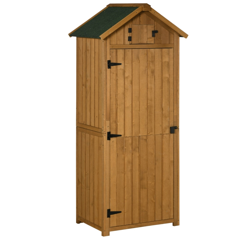 Outsunny Wooden Garden Storage Shed Vertical Tool Cabinet Organiser w/ Shelves, Lockable Door, 77 x 54.2 x 179 cm, Brown