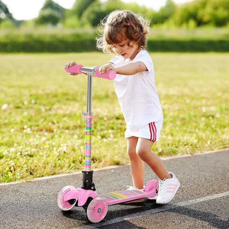 HOMCOM Scooter for Kids Toddler Foldable Kick Scooter with 3 Wheel Adjustable Height Flashing Wheels for Boys and Girls 3-8 Years Pink