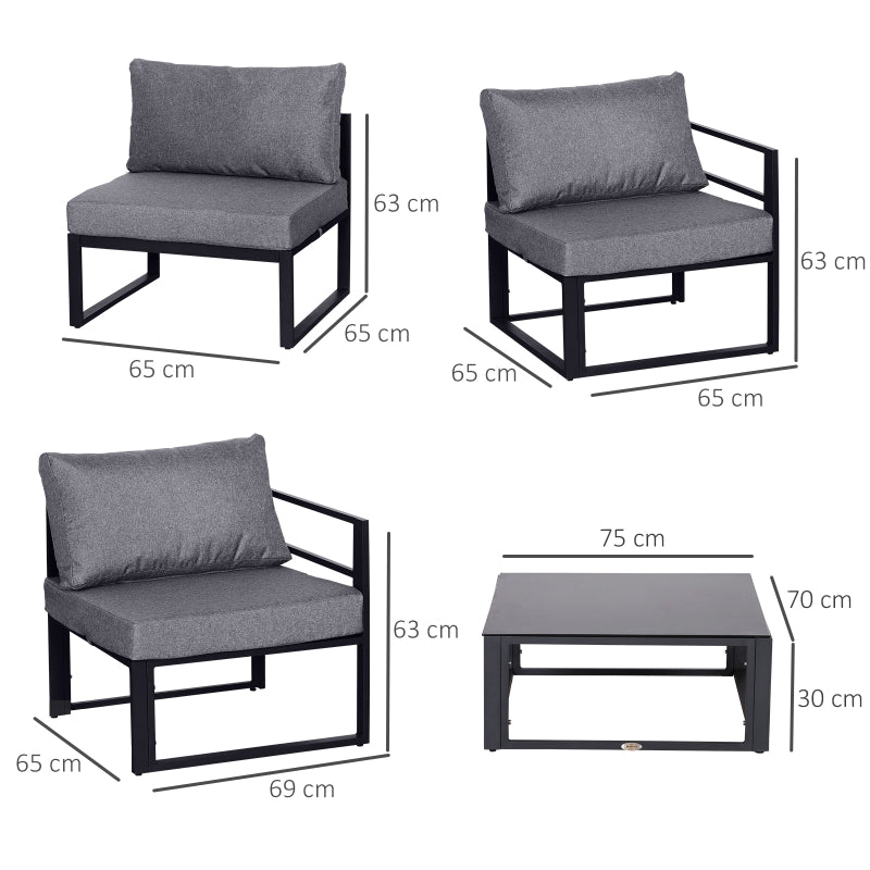 Outsunny 6Pcs Outdoor Sectional Sofa Set Conversation Aluminum Frame w/ Cushion