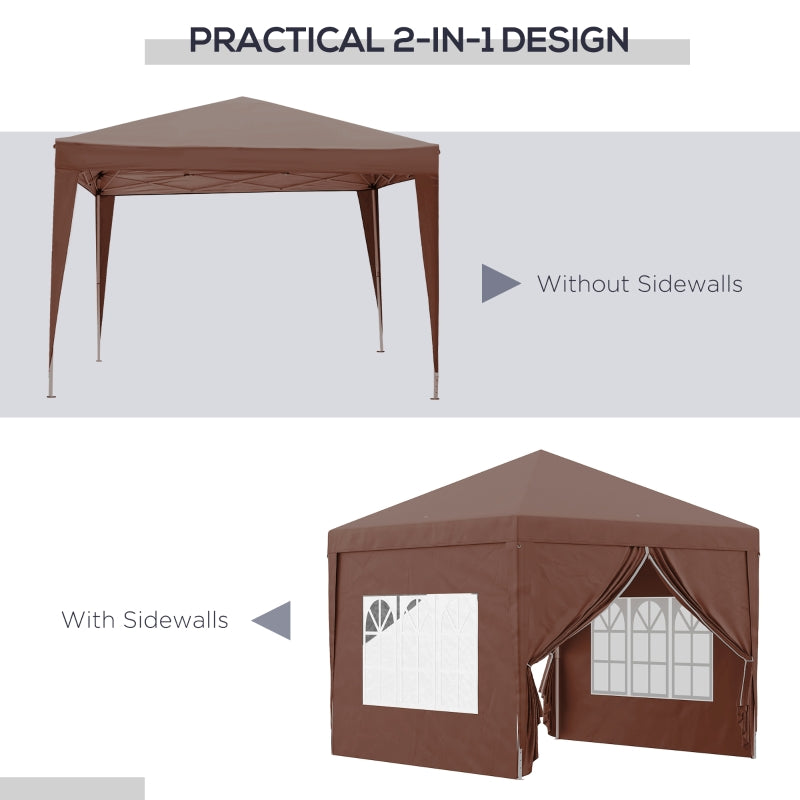 Outsunny 3 x 3m Pop Up Gazebo, Wedding Party Canopy Tent Marquee with Carry Bag and Windows, Coffee